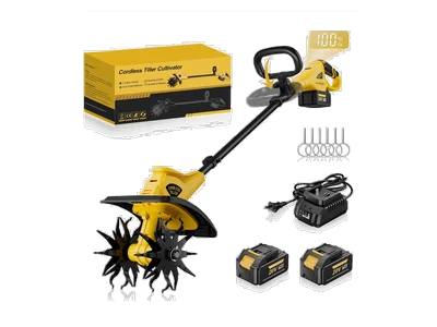 Cordless Tiller Cultivator (12" Width, 8" Depth, 2x4.0Ah Batteries)