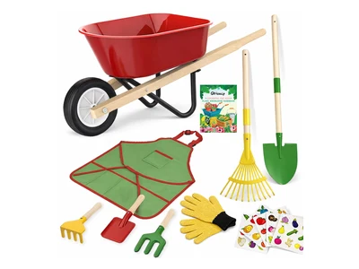 Kid-Sized All-Steel Heavy-Duty Wheelbarrow & Real Metal Garden Tools